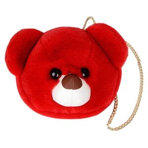 Women Bear Head Animal Cartoon Messenger Bags Faux Fur Handbag Shoulder Bag.